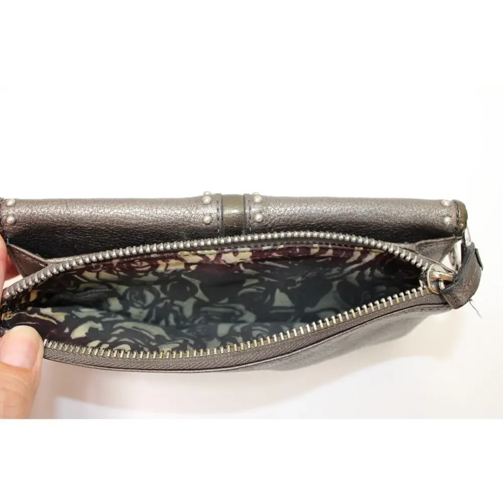 Brighton Wallet Pretty Tough Heritage Collection Pewter Silver Studded Gray Zip